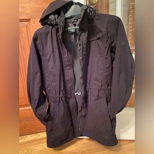 REI E1 Elements Rain Hoodie Jacket Waterproof Lightweight Womens Small Black